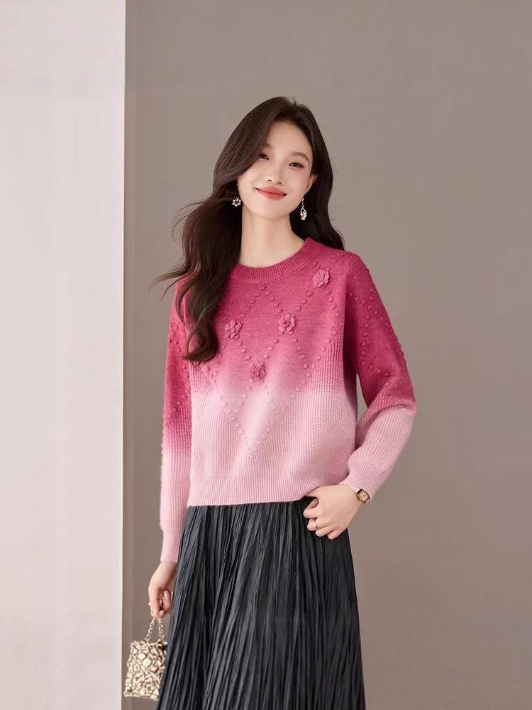 2025 Women's 3D Gradient Wool Sweater, Autumn/Winter, Long-Sleeve, Loose Fit