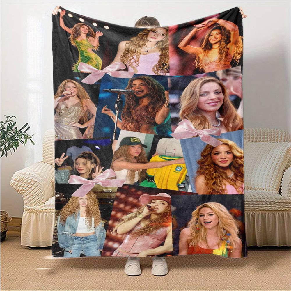 Shakira Poster Print Flannel Blanket High Quality Warm Comfortable Cover for All Seasons Perfect for Gifts Home Decor