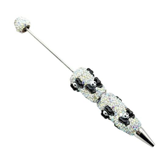Rhinestone Writing Pen Beadable Pen, Glitter Plastic Beaded Halloween Pumpkin Ghost Skull Decorative Gel Ink for DIY Craft Making, School Office
