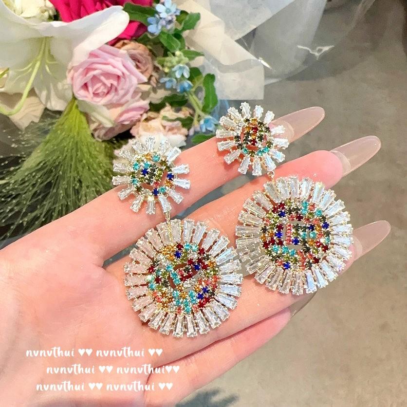 Boucles d'oreilles Bijou Bleuet de la Spree, Plaqué Papalacha Or 18K Boucles d'oreilles Zircon Coloré Enveloppé Sucre