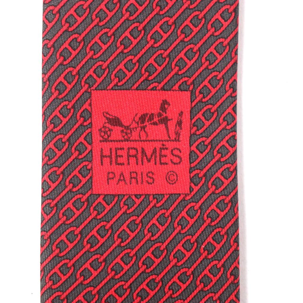 Pristine HERMES Tie Cravat Chaine d'Ancre Pattern Silk Mens 5261 Used
