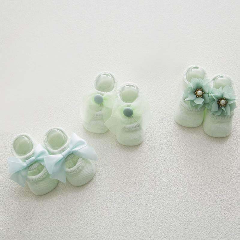 3 пары/комплект носков для девочек, детские носки, комплект кружевных хлопковых детских носков с бантом зелёный