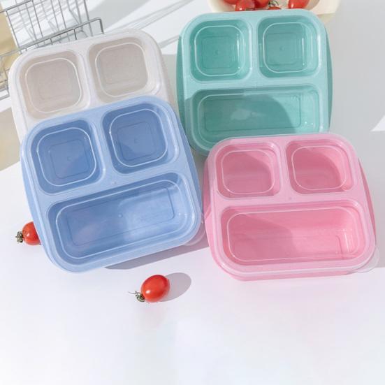 Lunch Box Portable Three-Compartment Food Storage Container Dust-Proof Reusable Storage Box