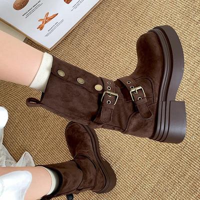 Brown Retro British Style Thick Heel Thick-soled Martin Boots Women's 2025 New Autumn and Winter Thin and Heightened Short Boots