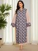 Plus Size Middle Eastern Ethnic V-Neck Printed Patchwork Long Dress