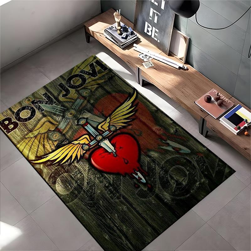 Bon Jovi Herz und Flügel Design Teppich Rutschfester Teppich geeignet für Wohnzimmer- und Schlafzimmer-Sofas
