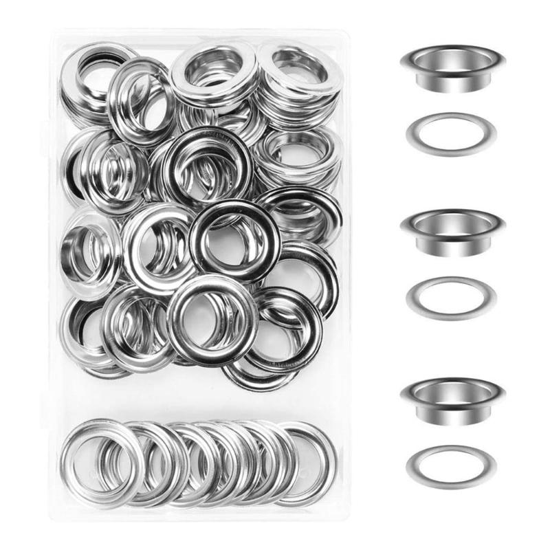 50 Sets Grommet Tool Kits 20mm Grommet Eyelets with Setting Tools and Storage Box for Fabric Curtain Woodworking Fixing