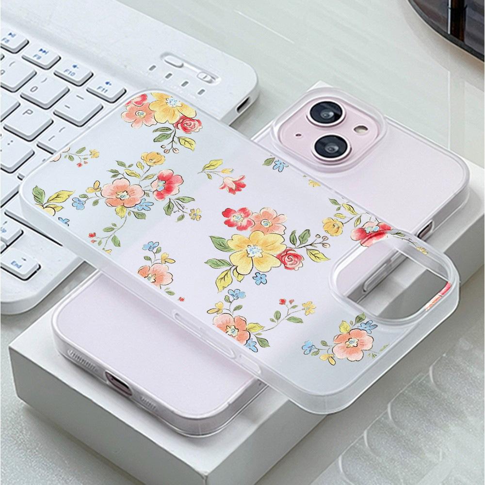 Mobile Phone Cases for iPhone 11 13 15 Pro Max 12 14 Pro Max Case iPhone 16 15 Plus 13 Pro 12 Frosted Texture Painted Cartoon Flowers