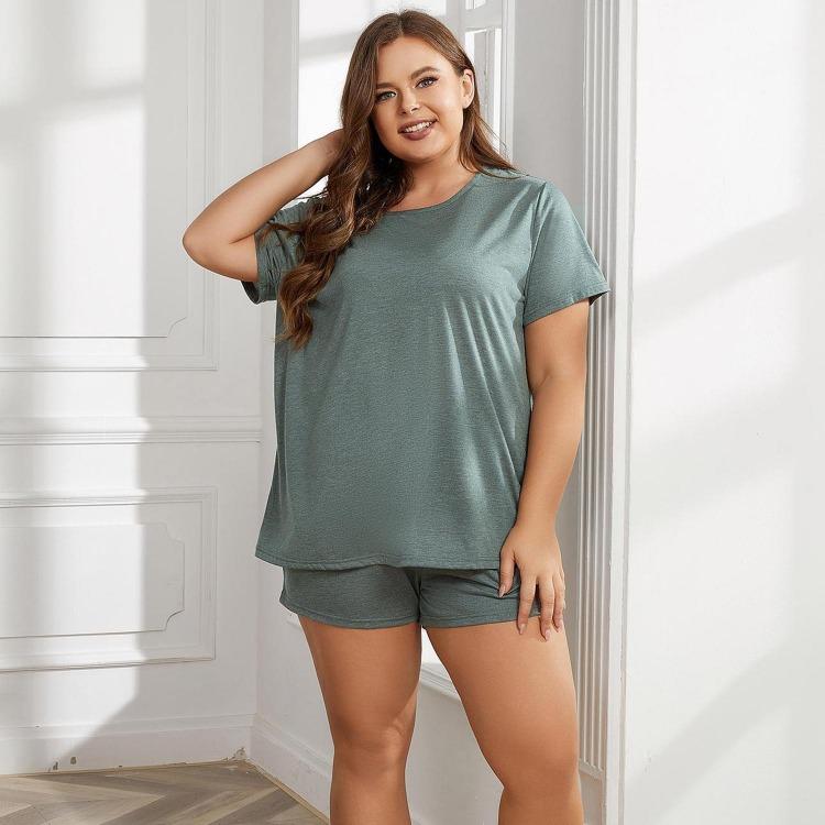 Oversized Summer Pajama Set for Women Plus Size Sleep Lounge Wear Short Sleeve Shirt and Short Pants Round Neck Two Piece