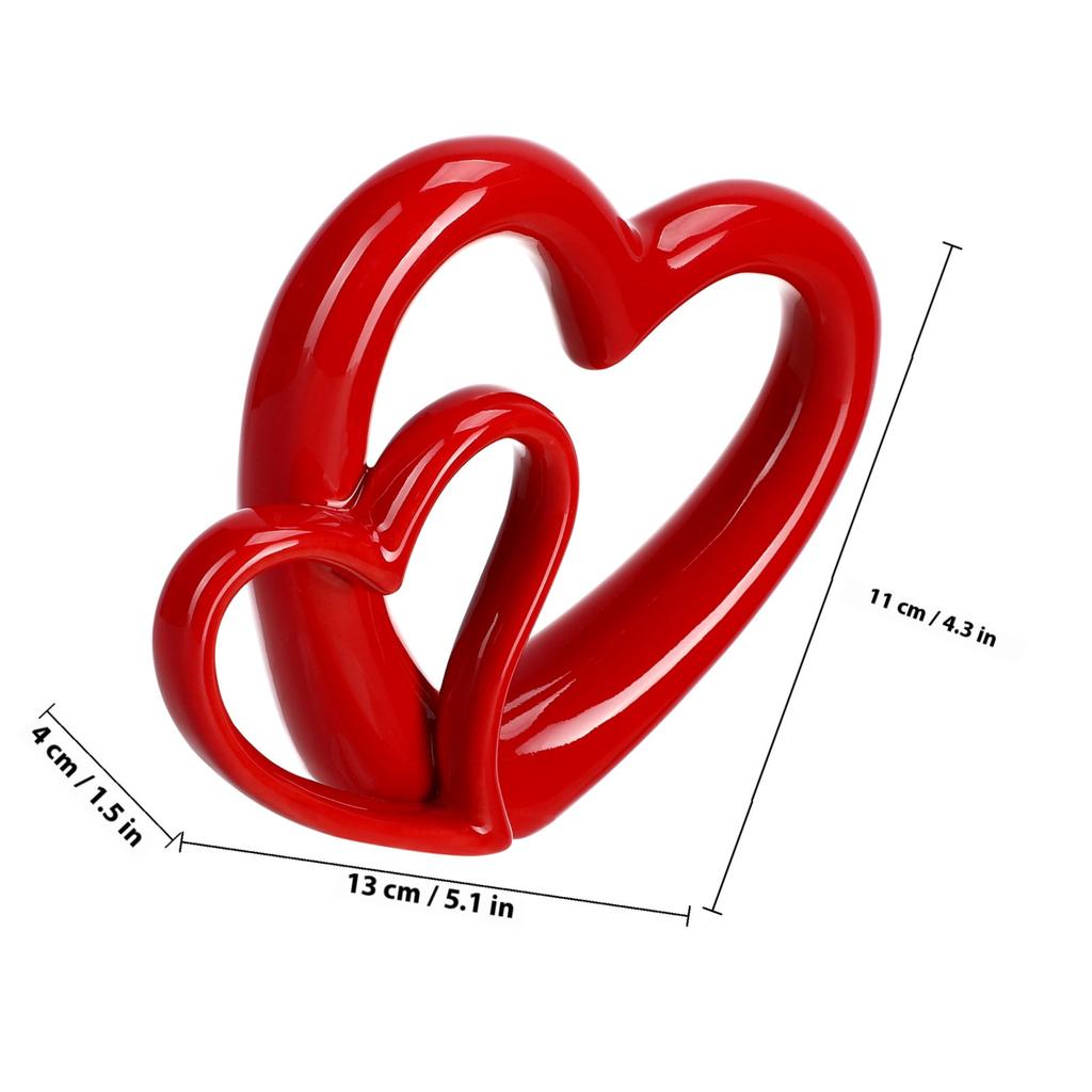 Heart Shaped Ceramic Sculpture Elegant Bright Red Romantic Decor for Anniversary Bedroom Office Study Room Wedding Valentine