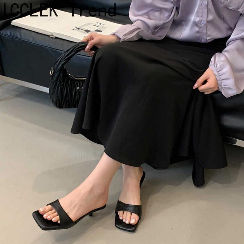 Summer Square Toe Women Silvery Slippers Ladies Elegant Outdoor Street Style Thick Heel Slides Sandalias