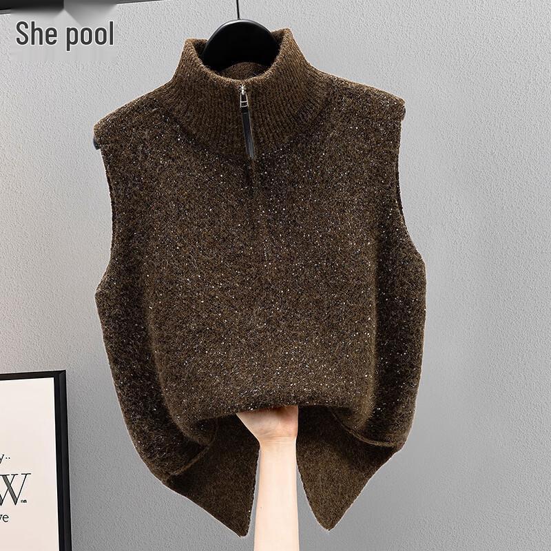 

Жіночий в язаний жилет з вовни з нерегулярним коміром-стійкою One Size