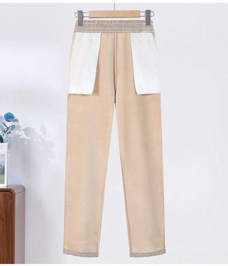 Plus Size Women's Velvet-Soft Elastic Waist Straight-Leg Pants - Warm, Loose Fit for Middle-Aged and Elderly