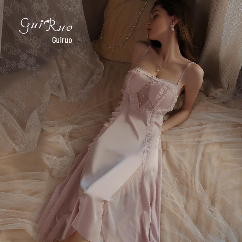 Rose Sweet Lingerie Set: Padded Camisole Dress with Tie-Front Robe