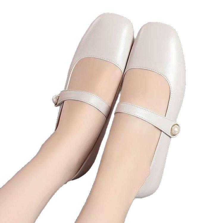 Mary Jane lightweight and comfortable soft-soled small leather shoes spring low-heeled square head single shoes soft leather flat shoes single shoes