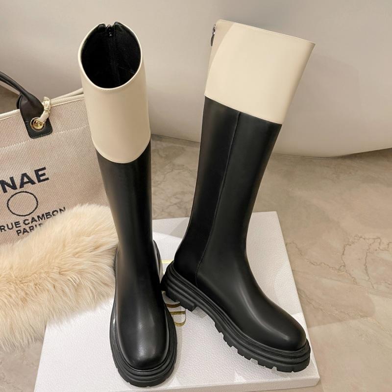 Soft Leather Version~ Splicing Boots New High Boots In Autumn and Winter 2025 Color Matching Thick-soled Rear Zipper Knight Boots