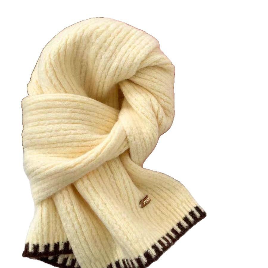 Yellow Knitted Wool Scarf Female Autumn and Winter Korean High-end Sense Versatile Thickened Warm and Cold Neck Scarf Student