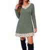 Tunica Casual da Donna a Girocollo a Manica Lunga con Patchwork a Quadri di Media Lunghezza