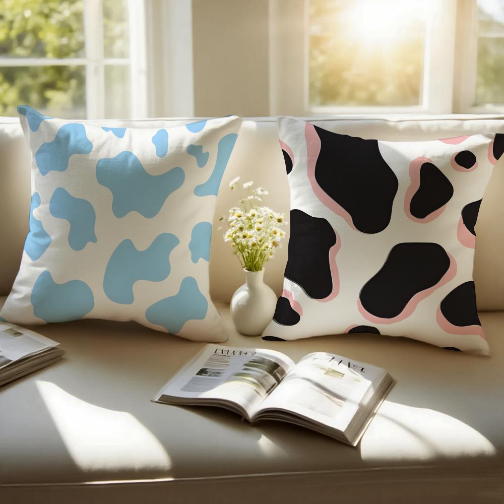 C-Cow Print Cushion Cover Pillowcase Anti-Dustmite Invisible Zipper Short Plush Sofa Cushion