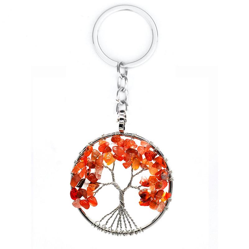 7-Color Natural Crystal Tree of Life Keychain Pendant