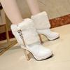 Winter New Fluffy Short Boots Warm Snow Boots Women's High Heel Thick Heel Waterproof Table Martin Boots Rhinestone Fringed Women's Boots