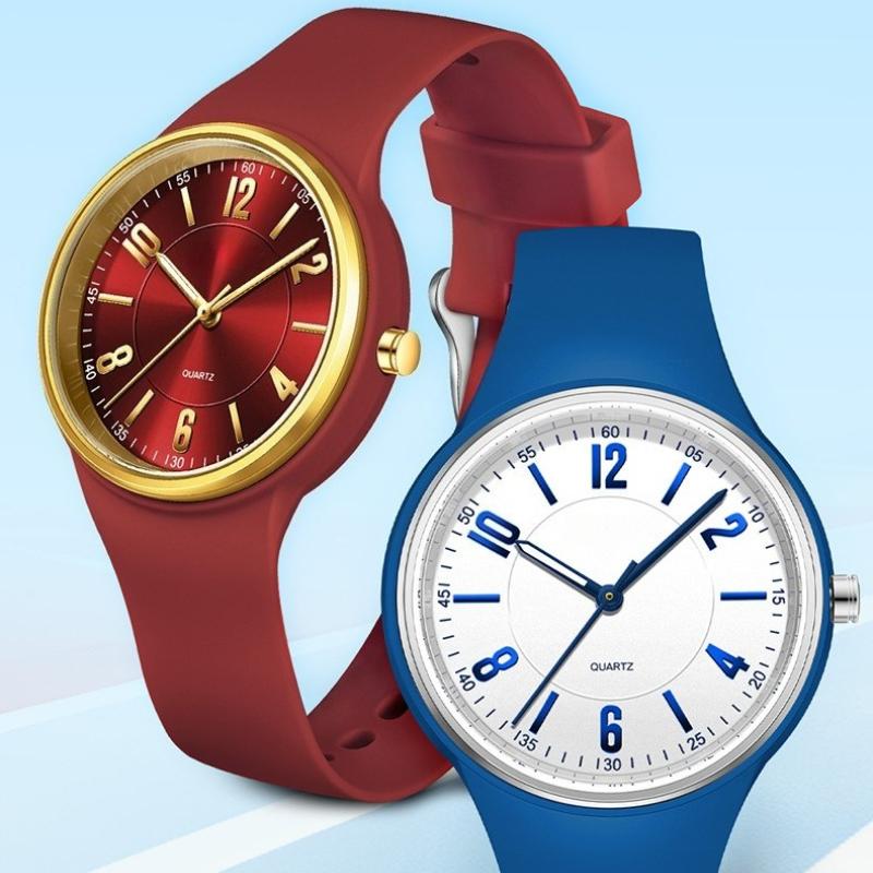 Women Quartz Watch Simple Dial Silicone Strap Waterproof Luminous Display Student Wristwatch