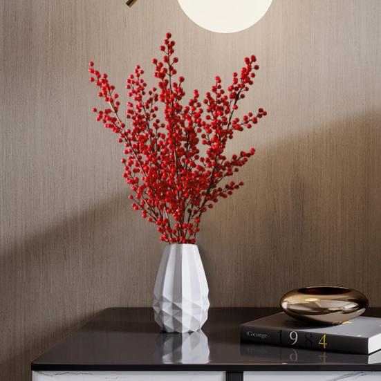 Simulation Red Fruit Non-fading DIY Lightweight Ornamental Fake Foam Red Fruit Plant Branch for Garden