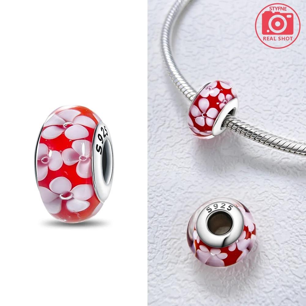 Original Rosa Glasperlen Blaue Romantische Perlen 925 Silber Charms für Frauen DIY Schmuckherstellung Armband Passend