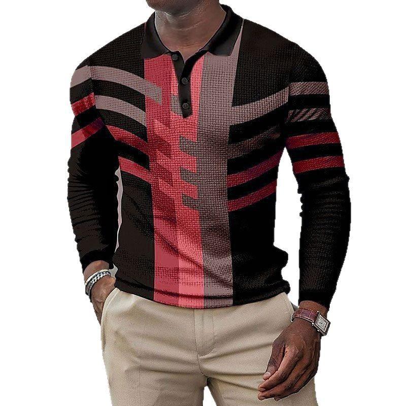 Ethnic Pattern Half-Zip Long Sleeve Polo, Versatile Casual Top