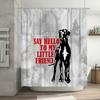 Welcome Your Little Friend: Modern Bathroom Decor Shower Curtain with Dog Silhouette Design in White Red Colors for Home Decorat