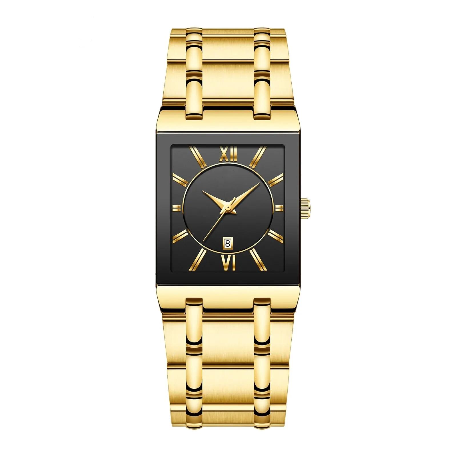 

Мужские деловые часы простые прямоугольные из нержавеющей стали календарь водонепроницаемые кварцевые наручные часы