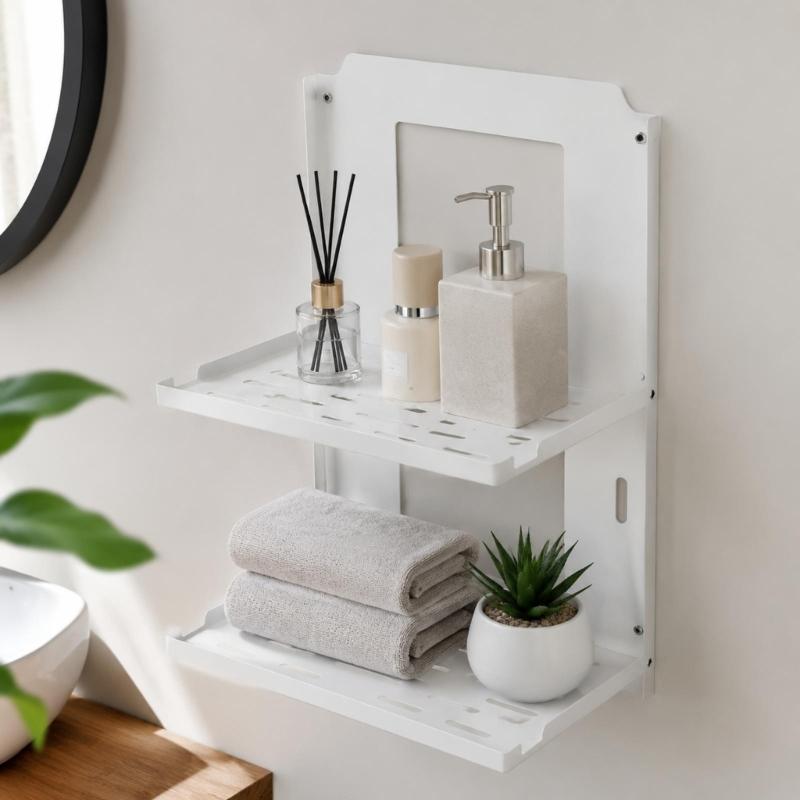 Folding Router Wall Shelf in Cold-Rolled Steel with Two Storage Levels and Cable Routing for Home Internet Devices