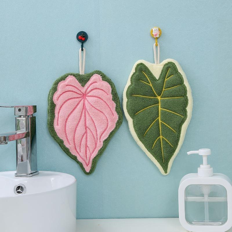 Plant Leaf Hand Towel, Hanging Type Kitchen Bathroom,Portable Towel Rag Water Suction Cleaning Plant Handkerchief Towels