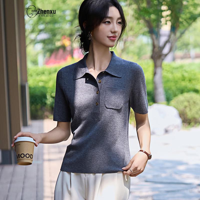 Zhenxu Women's Fine Wool Knit Polo Shirt