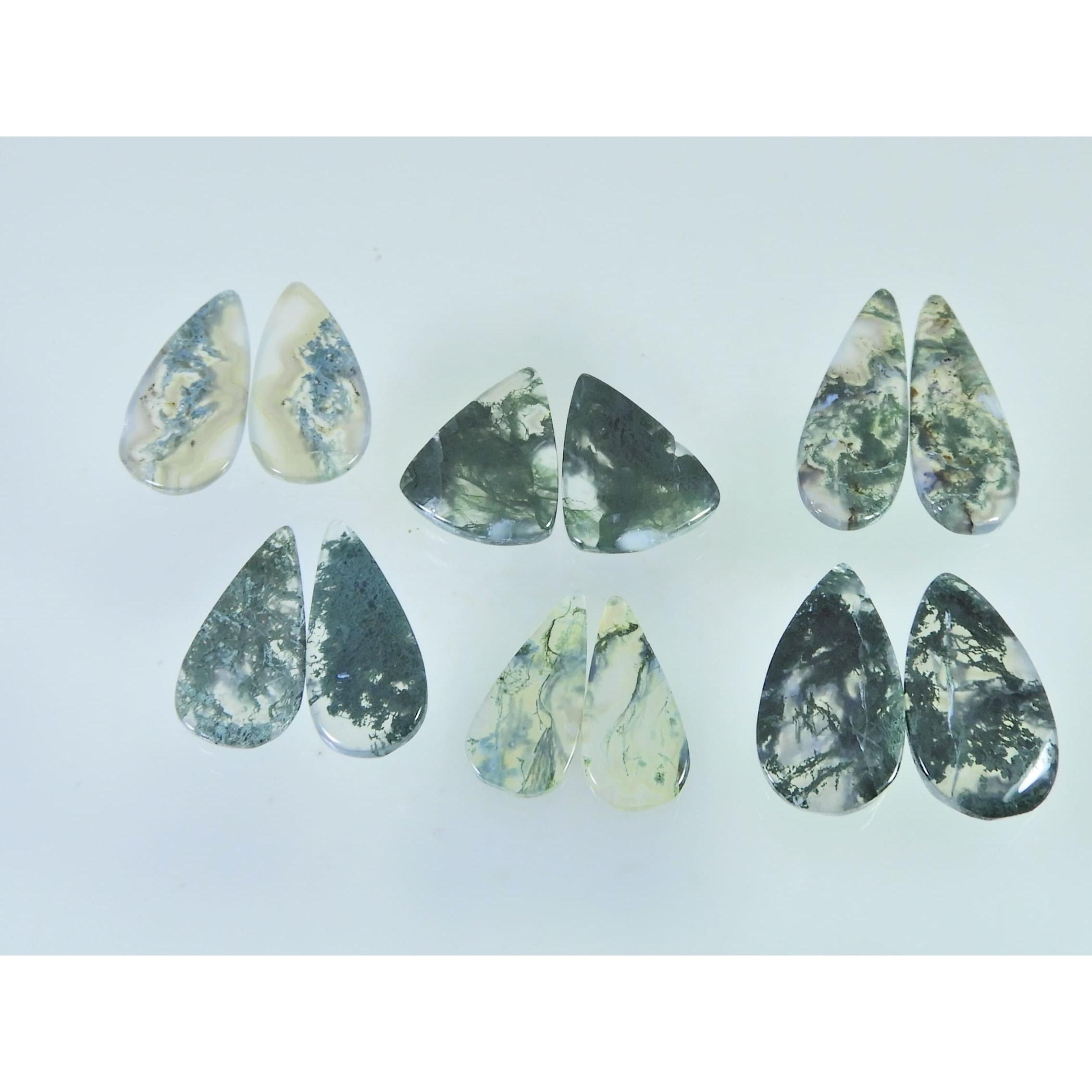 134Cts. Natural Moss Agate Matched Pair Pear Cabochon Gemstone 06 Pair Lot C-2277