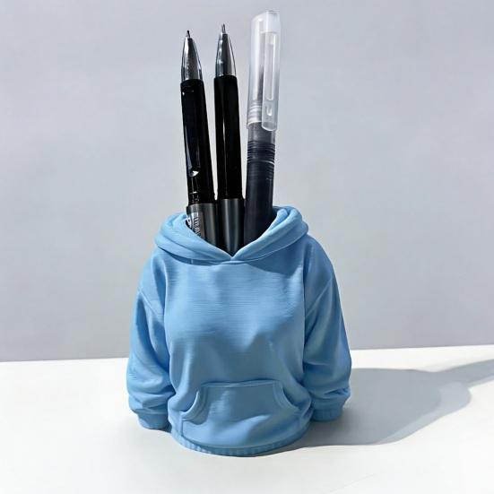 3D Printed Hoodie Pen Holder, Makeup Brush Organizer for Desk, Creative Sweatshirt Shape Pencil Storage Container, School Office Supplies