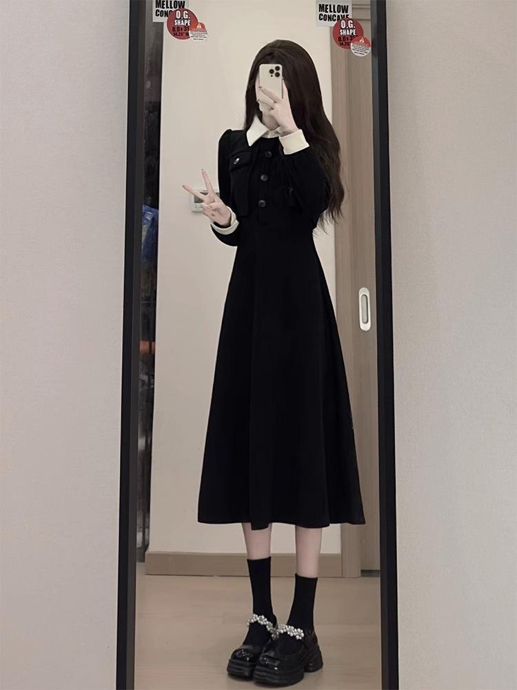Women's Black Long Sleeve Dress - Elegant Early Autumn 2025 Collection