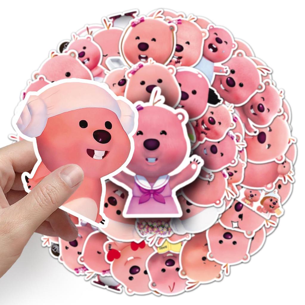 50 Sheets Loopy Pink Beaver Ruby Graffiti Waterproof Decorative Stickers for Children's Phone Cases, Journals, and Milk Tea Cups