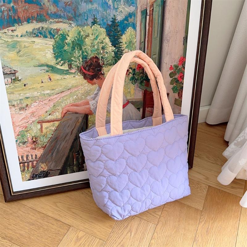 

91 Cute quilted love soft handbag student lunch box bento bag shopping storage handbag