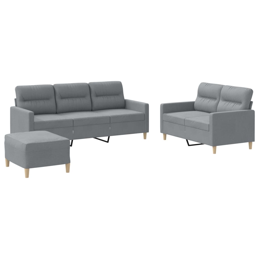 Vidaxl 3-Cz. Relaxation Set With Cushions, Light Grey, Fabric
