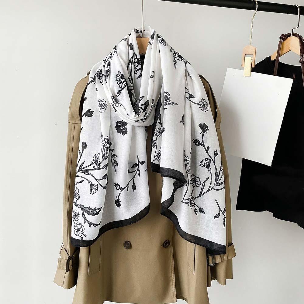 Long Thin Large Shawl Bird Patterned Sunscreen Headscarf Women Floral Scarf  Vacation