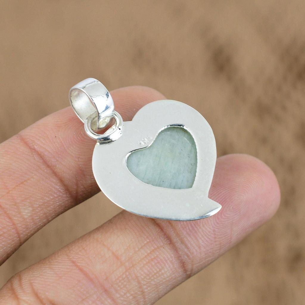 Gift For Women Pendant Heart 925 Sterling Silver Natural Amazonite Gemstone