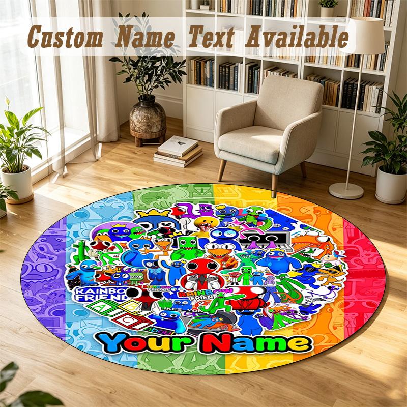 Round Rug Custom NameRainbow Friends Pattern Non Slip Carpet Home Floor Decor