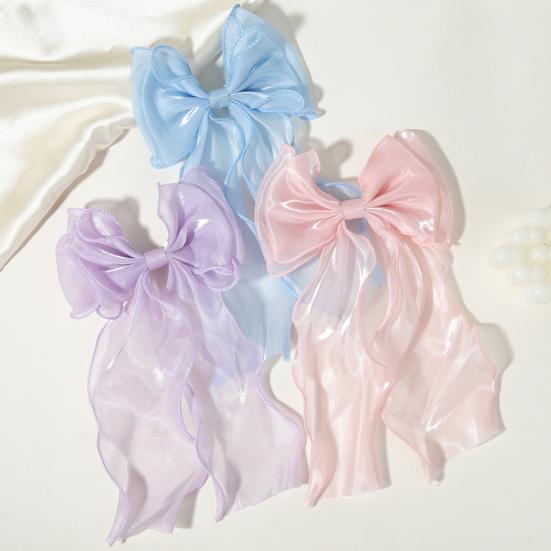 Women Hairpin Cartoon Bowknot Long Ribbon Decor Back Head Hair Clip Hair Styling Tool Hair Accessory