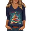 Women's Casual Fashionable Sexy Comfortable V-Neck Christmas Three-Quarter Sleeve Top