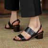 Open Toe Shoes Summer Women Sandals 2024 New Fashion Buckles Genuine Leather Thick Heels Pumps Buckles Party Basic Shoes Woman