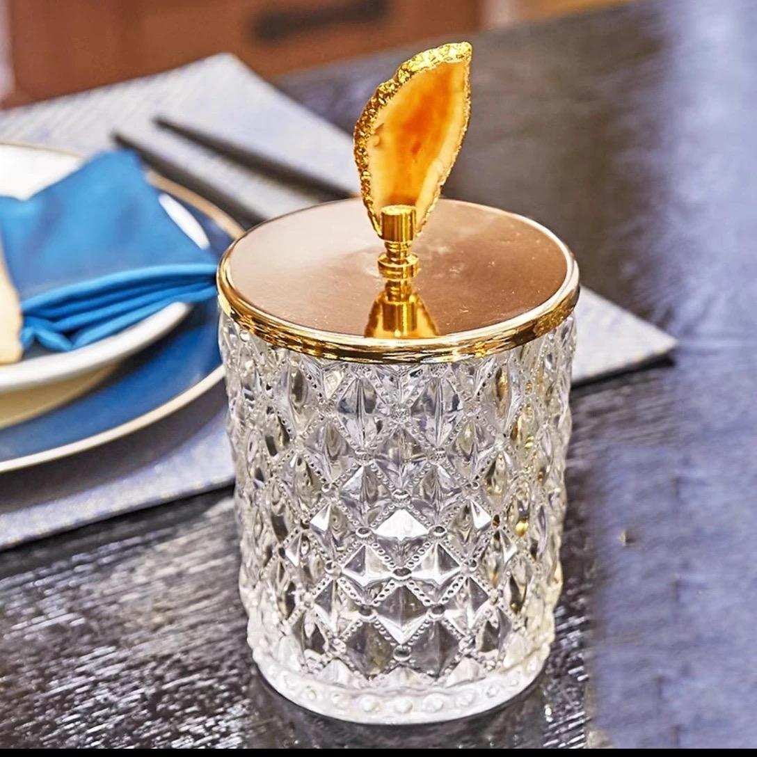 Банка для хранения Nordic Relief Glass декоративная банка с крышкой из натурального агата для чая конфет и специй Orange L 3090₽