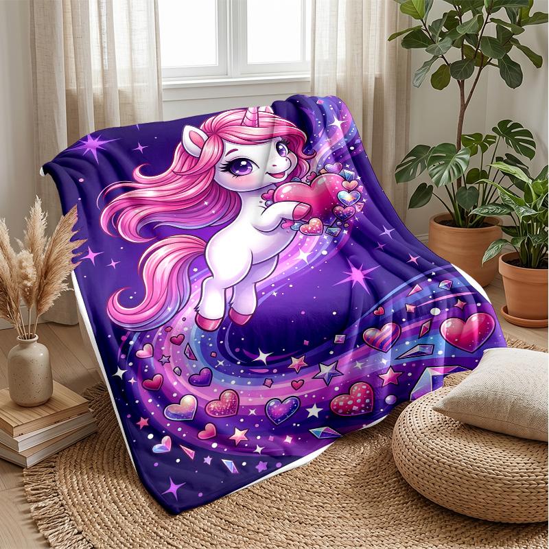 Pink Unicorn with Hearts Theme blanket Lightweight Warm Flannel Blanket Decorative Throw Blanket for Home Decoration