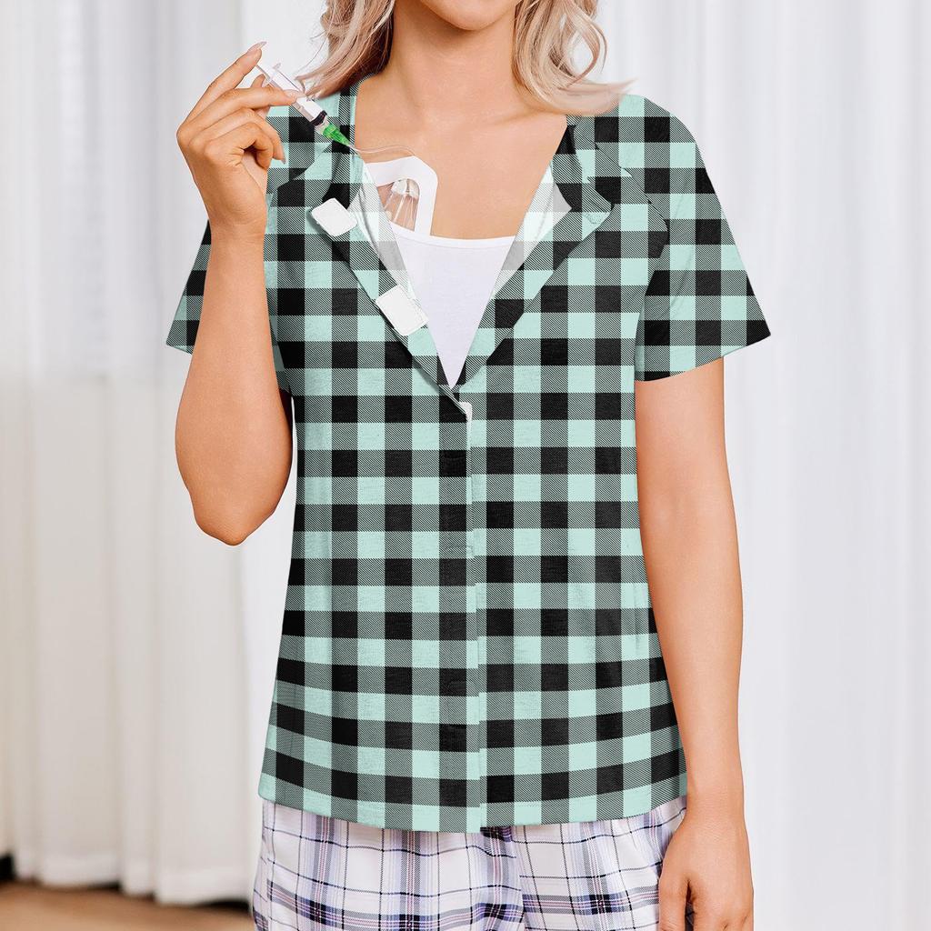 Women's Post-operative Short-sleeved  Color Shirt With Four Pockets
