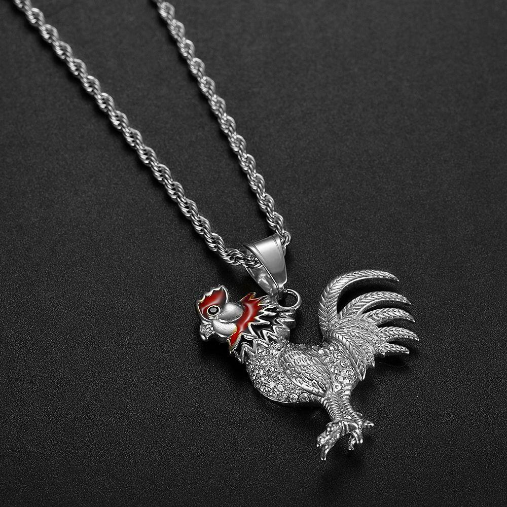Stainless Steel Titanium Hip Hop Bling Chicken Cock Animal Pendant Collar Chains Punk Necklace for Men Women Gift Jewelry